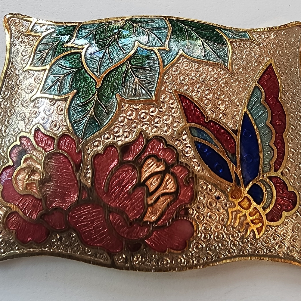 Colorful Enamel Scarf Ring with Floral and Butterfly Design